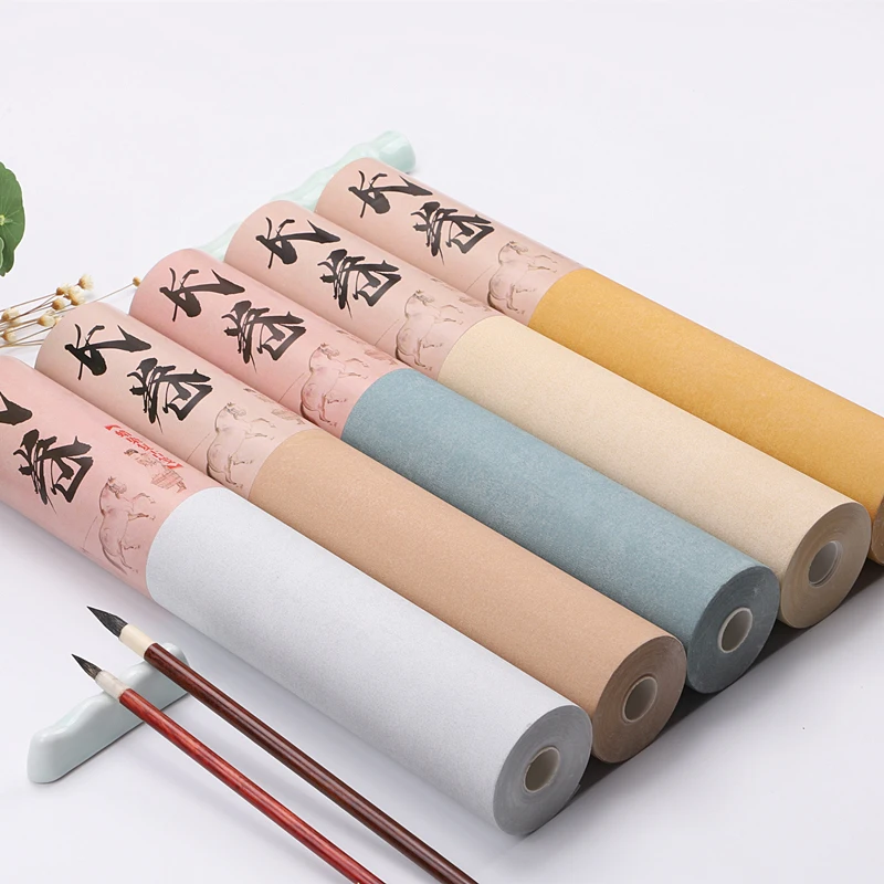 

Batik Retro Half-Ripe Rice Paper Long Roll Chinese Calligraphy Brush Works Xuan Paper Regular Script Creation Papier Papel Arroz