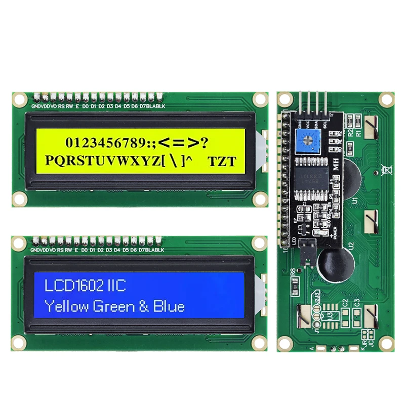 Lcd1602 lcd modul blau/gelb grüner bildschirm 16x2 zeichen lcd display pcf8574t pcf8574 iic i2c schnitts telle 5v für arduino