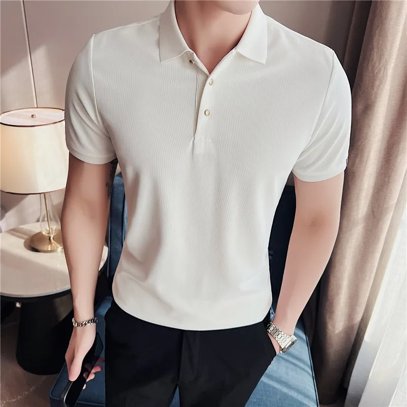 

White Men Polos Homme T-shirt Slim Fit Summer Short Sleeve Tee Breathable Male Clothing British Designer Camisa 7 Colors 2024