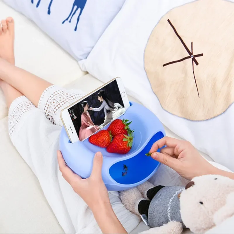 Snack-Aufbewahrungsbox Mit Handyhalter | Doppellagige Schale Für Nüsse & Obst | 21,2x21,2x11,5 Cm | Aus PP-Material
