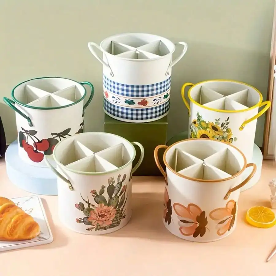 1pc 4-Slot Metal Chopstick Holder, Cutlery Draining Rack, Durable Utensils Storage Organizer, Suitable For Desk, Home, Dorm, Wit