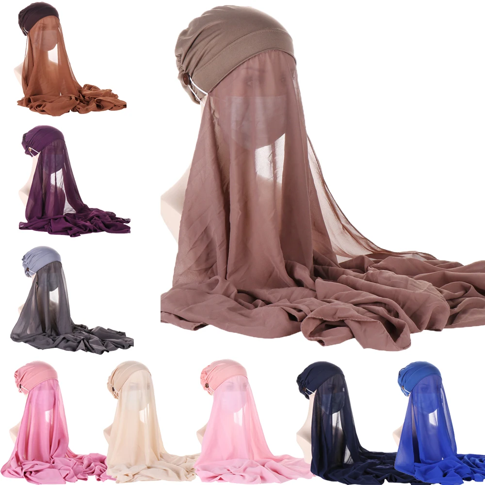 

Bubble Pearl Chiffon Scarf with Underscarf Muslim Women Instant Hijab Veil Shawls Wrap Turban Bonnet Hat Headscarf Pull On Ready