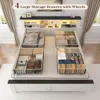 EnHomee Queen Bed Frame with Headboard and Storage, 4 Drawers & LED & USB Bed Frame Queen Size with Storage Farmhouse, Built in 5