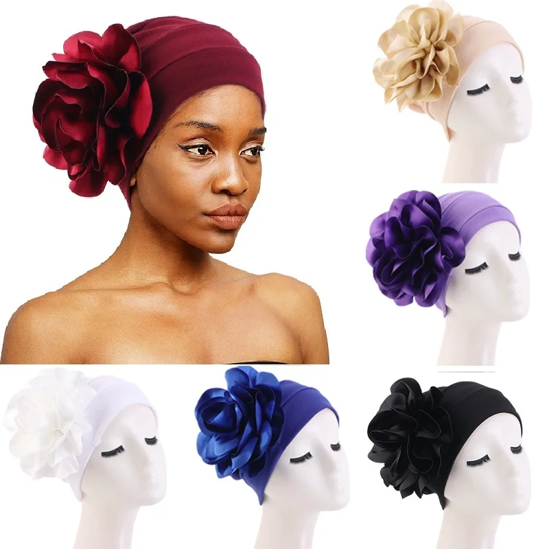 New Women's 3D big flower Turban Floral Beanie Hat Chemo Cap Muslim Islamic Indian Hat Ladies Hair Accessories Muslim Scarf Cap summer solid flower organza scarf women muslim hijab scarf for ladies scarf pashmina scarf pure shawls and wraps sunscreen scarf