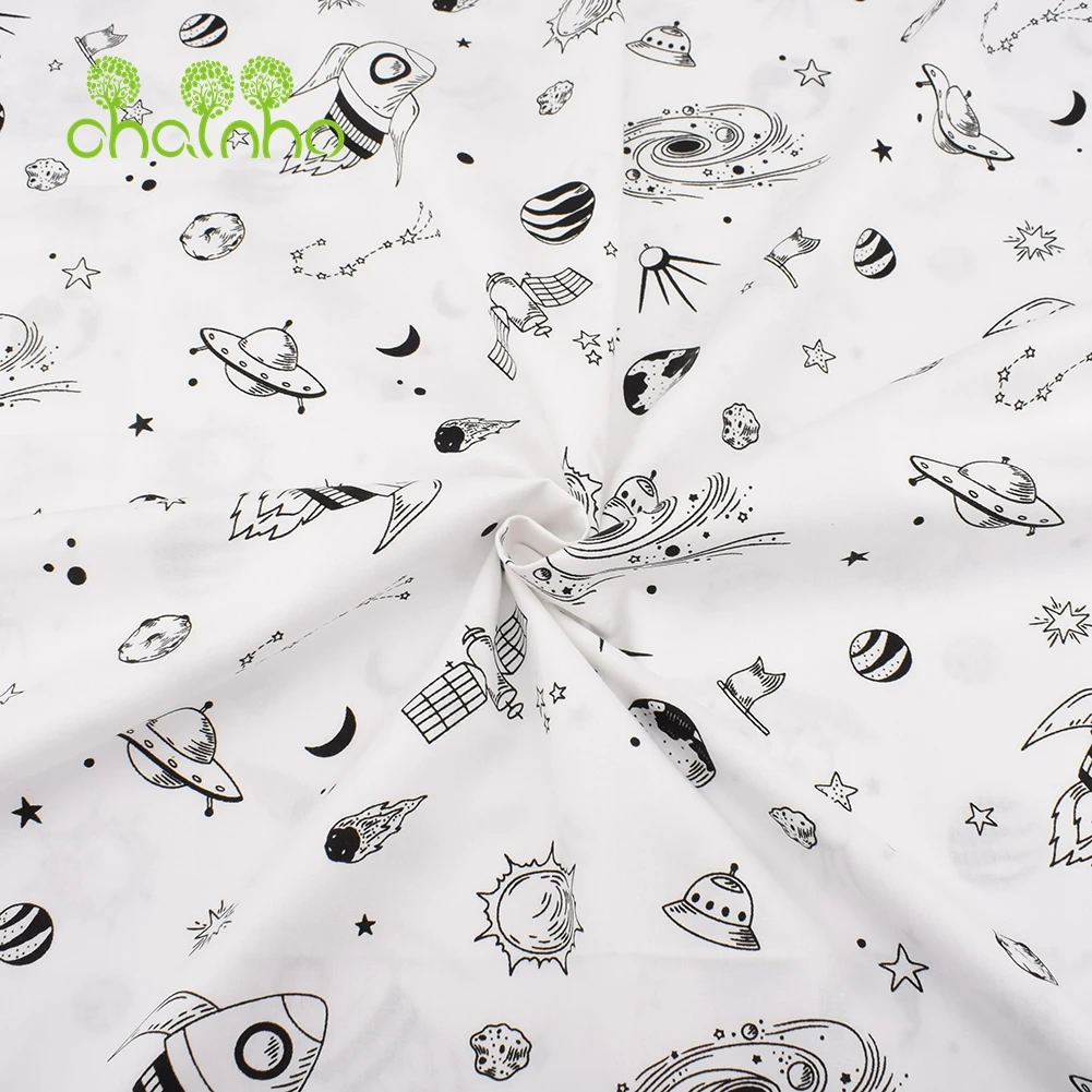 Chainho,Printed Twill Weave Cotton Fabric,Patchwork Cloth,DIY Sewing Quilting Material,Black & White Series,3 Specification,C137