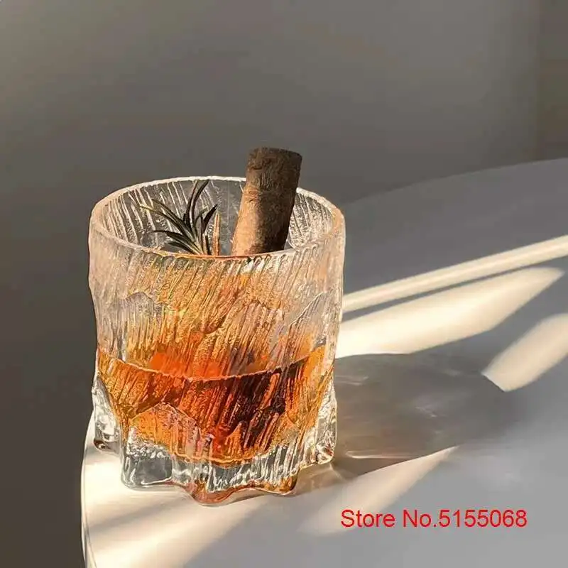 Glacier Old Fashioned Whiskey Glass Matte Ice Surface Wine Rock Glass Whisky Tumbler Vodka Cup Beer Mug Wooden Gift Box Packing