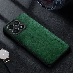 Premium Luxury Leather Phone Case - Retro Business Style Solid Color Cover for Honor X8b (Green)