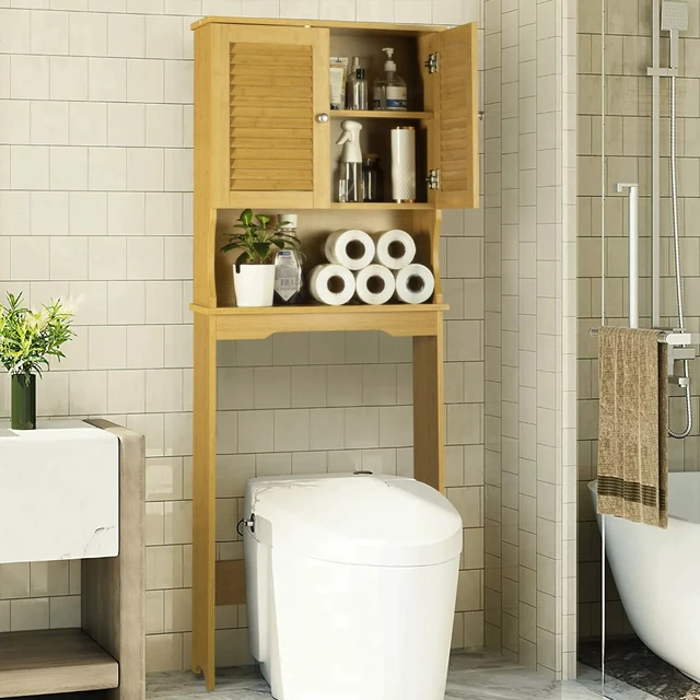 Meuble de rangement au-dessus des toilettes, meuble de rangement de salle  de bain autoportant à 4 niveaux avec étagères ouvertes
