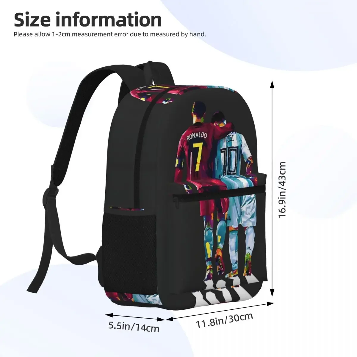 atinfor Soccer Players CR7 And Messi Printing Men Backpack Laptop Student Bookbag School Bag for Teenage Boys 17 inches 4