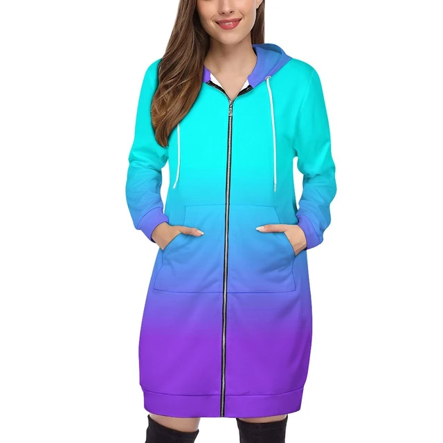 Purple Neon And Aqua Blue Ombre Shade Color Fade Fashion Women's Hoodies  New Casual Hooded Sweatshirt Hoodies Sweatshirt Tops - AliExpress
