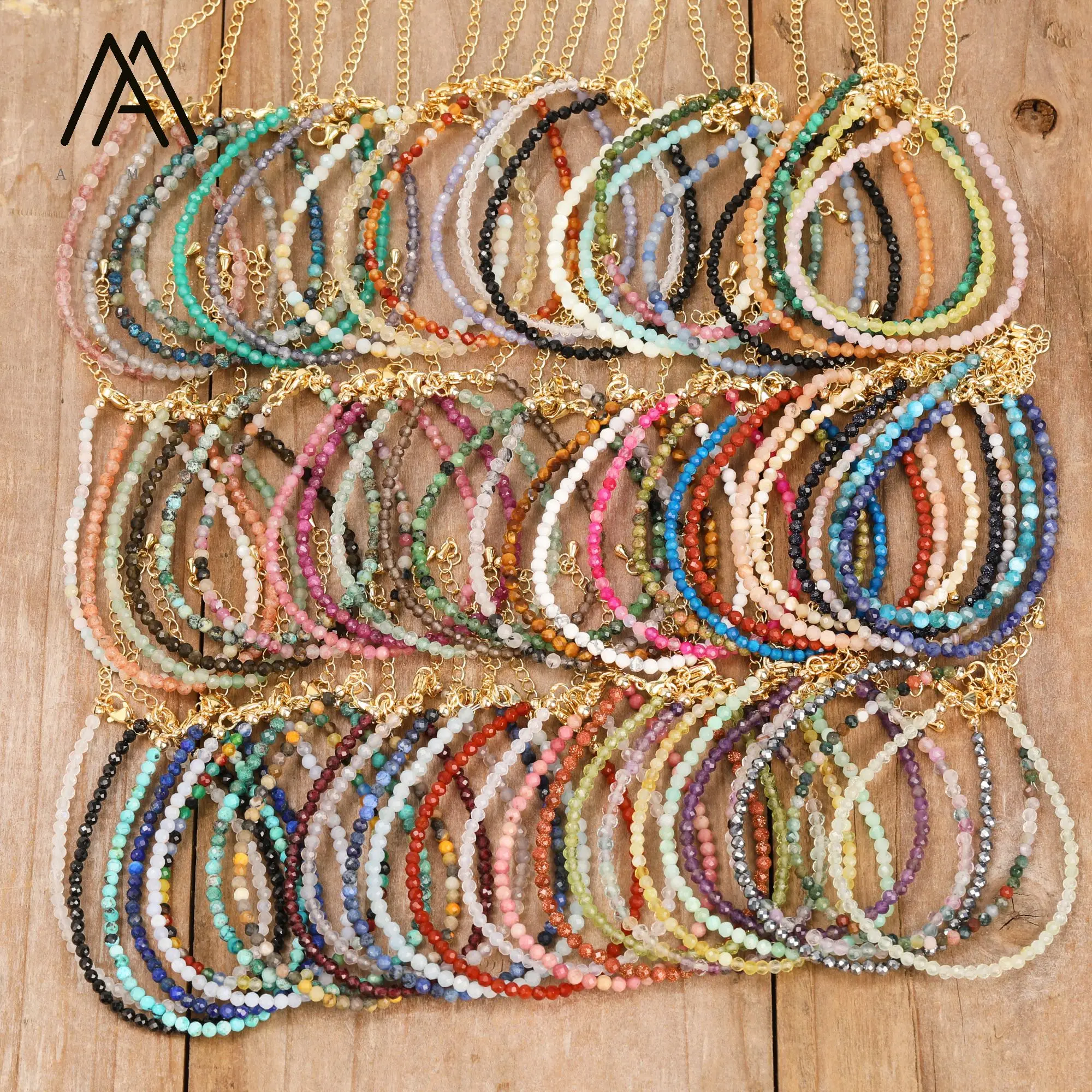 

Natural Crystal Bracelets Faceted Beads 2-3mm Gemstone Chain Bracelet Stainless Steel Jewelry Birthday Gifts to Women Man
