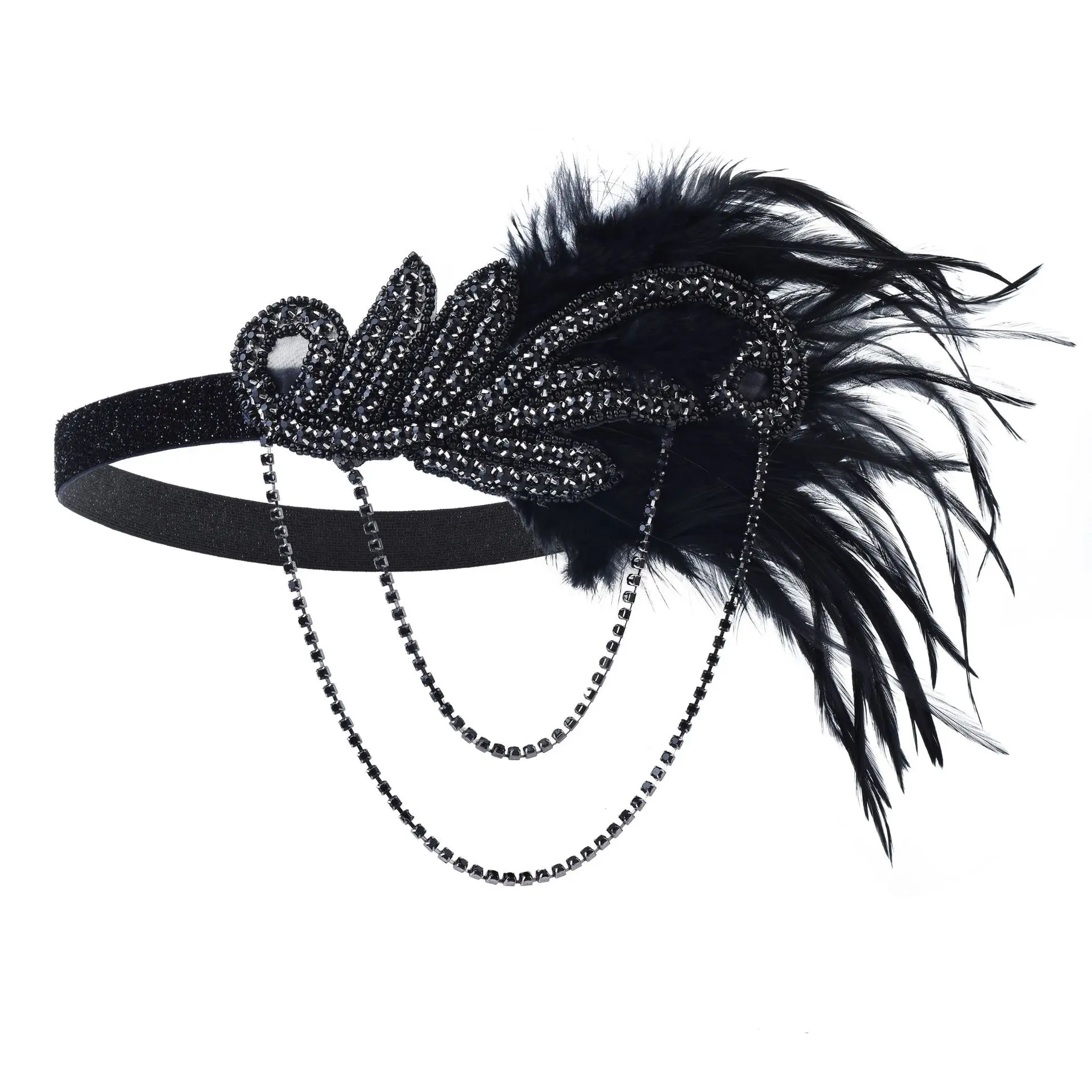 1PCS 1920s Flapper Dress Accessories Retro Party Props GATSBY CHARLESTON Headband Feather Band for Wedding Flapper Girl Band