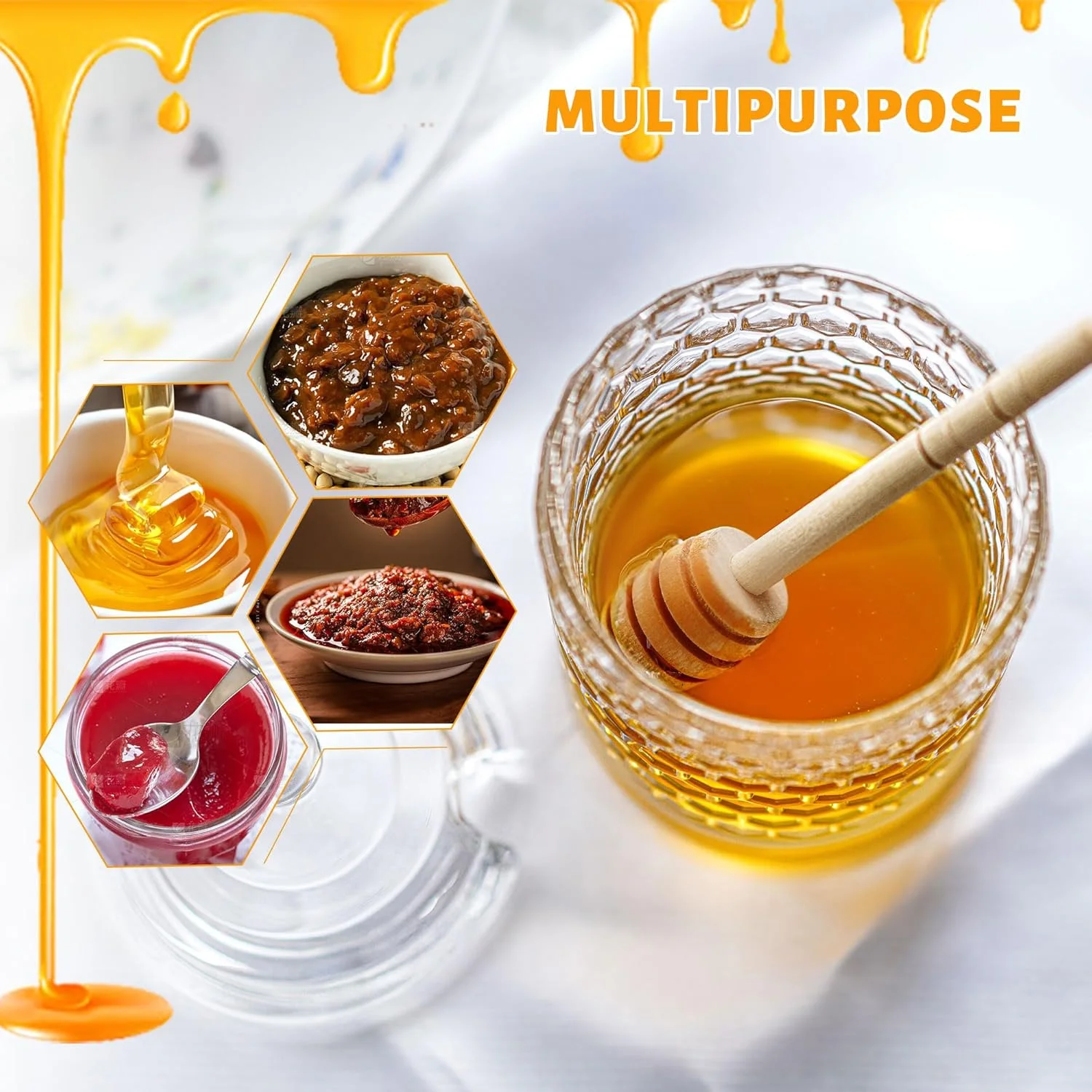 Clear Crystal Honey Pot with Dipper and Lid,Glass Honey Jar with Dispenser, Glass Honey and Syrup Container for Home Kitchen 6