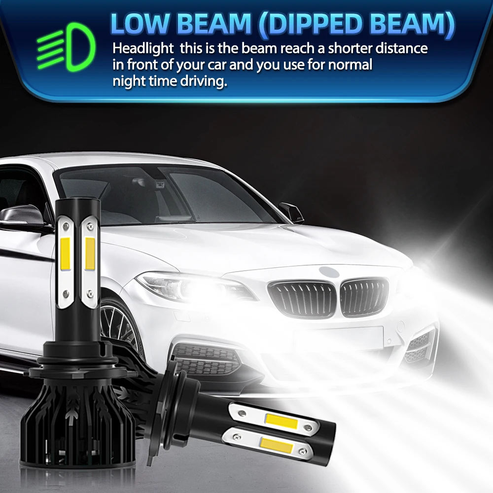 자동차 조명 LED 헤드라이트 전구, 360W 60000LM 9005 HB3 9006 HB4 캔버스 터보 램프, 미쓰비시 랜서 2008-2014 2015 2016 2017