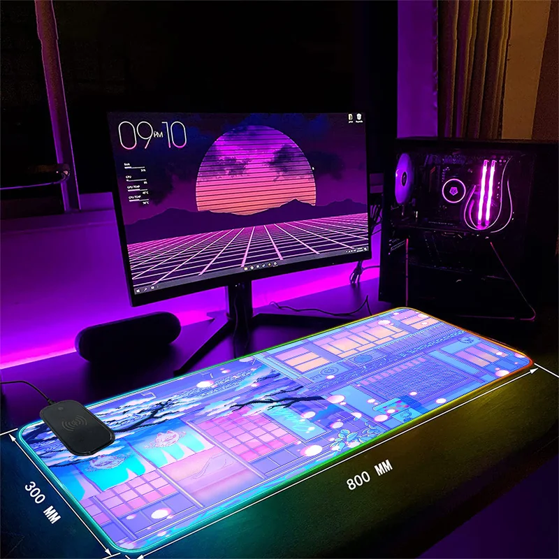 

Pink Japanese Neon with Wireless Charging Mouse Pad Gamer Mouse Pad Desk Pad Computer Gaming Accessories 90x40 Carpet Office Bla