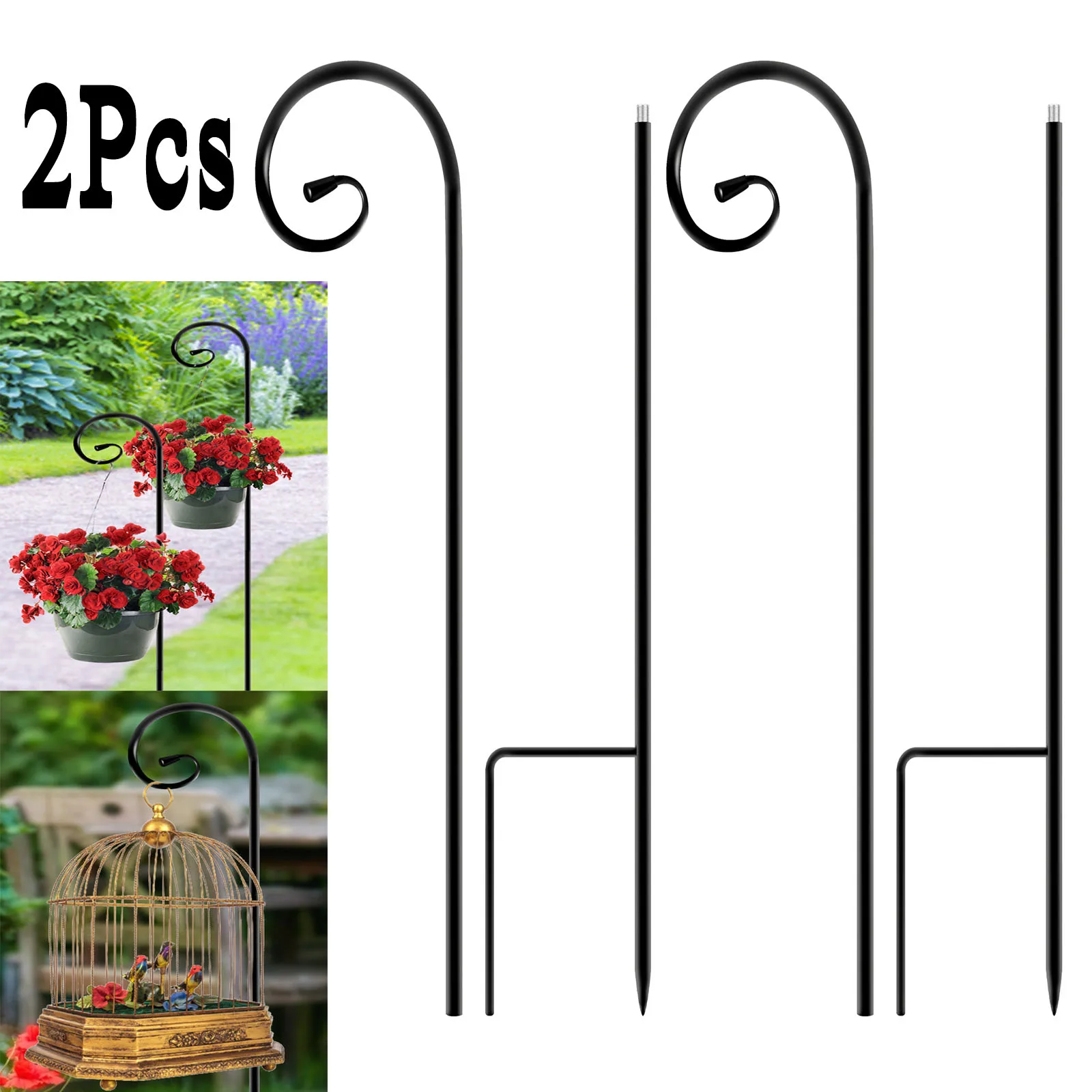 Gardening Tool 2Pcs Metal Shepherd Crook Hooks Flowerpot Holder Resistant Bird Feeder Pole Garden Outdoor Plant Basket Lamp Hanger Decorative