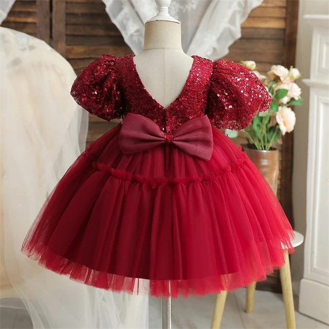 Vestido de lantejoulas cintilante bebê menina, vestido de princesa, cauda  grande, artesanal, aniversário, sessão fotográfica, criança, batismo, Natal  - AliExpress