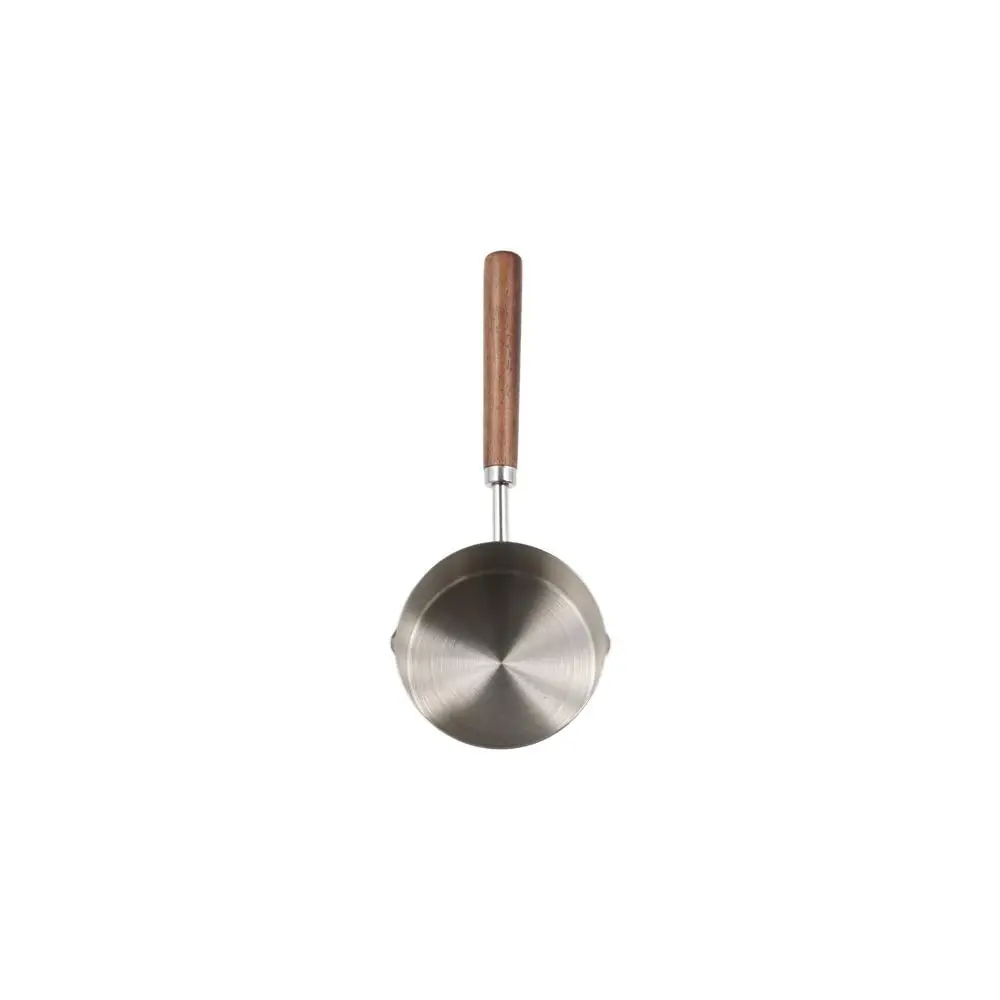 Household Wooden Handle Milk Pan 304 Stainless Steel with Scale Oil Pot Deepen Spout Measuring Spoon Chocolate