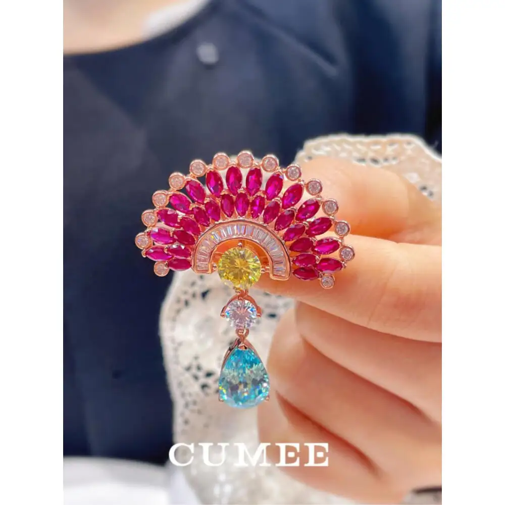 CUMEE 금도금 브로치, 합성 원석 재배, 레트로 디자인, 새로운 스타일,