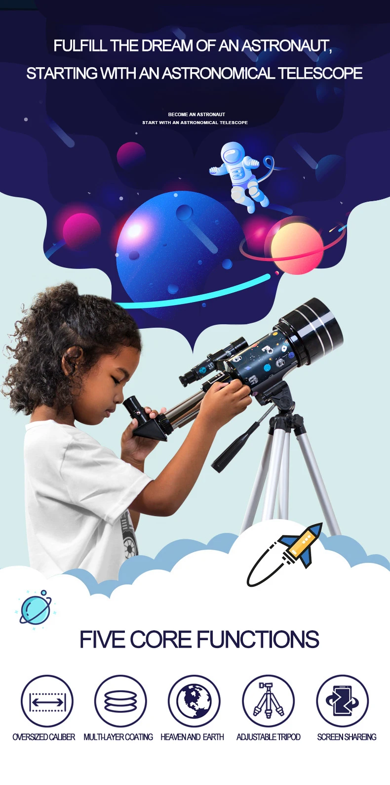 70mm abertura e 300mm distância focal presente para crianças