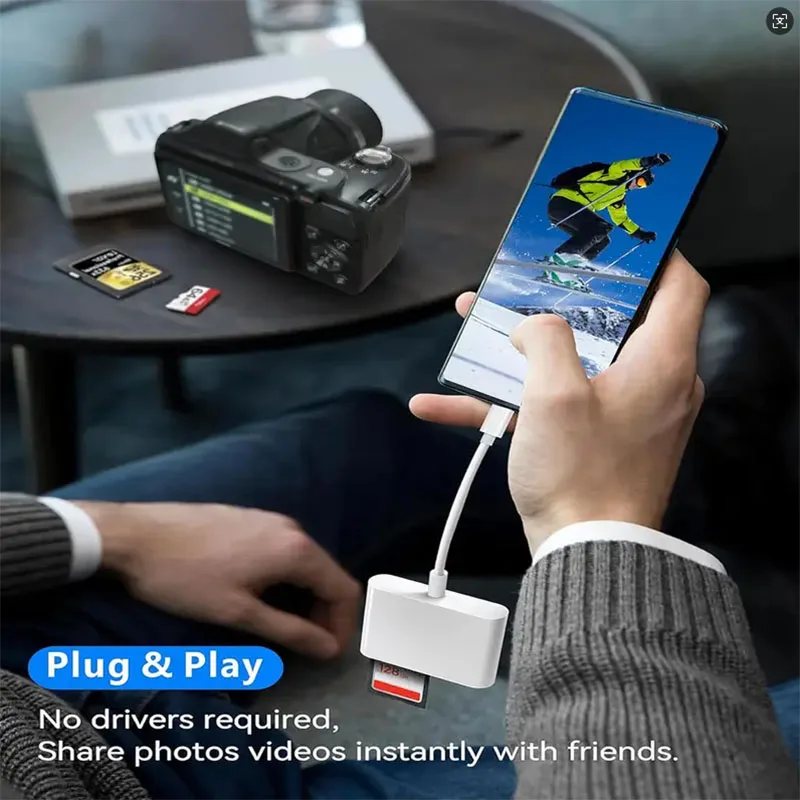 USB C SD 카드 리더 어댑터, 타입 C 마이크로 SD TF 카드 리더 어댑터, 3 in 1 USB C to USB 카메라 메모리 카드 리더 어댑터