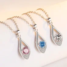 925 Sterling Silver New Woman Fashion Jewelry High Quality Crystal Zircon Heart Shaped Hollow Pendant Necklace Length