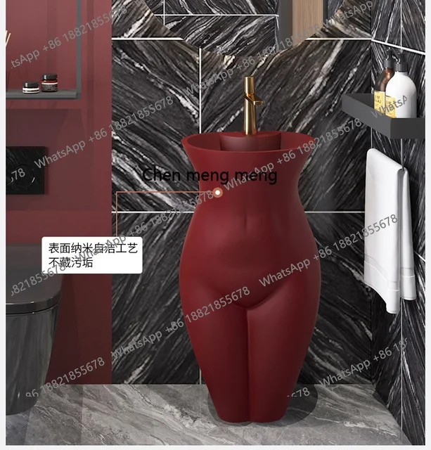 อ่างล้างหน้าทรงสูงแบบอิตาลีสีเบอร์กันดีระดับไฮเอนด์ ผสมผสานงานศิลปะและความคิดสร้างสรรค์เฉพาะตัว ตั้งแต่พื้นจรดเพดาน 6