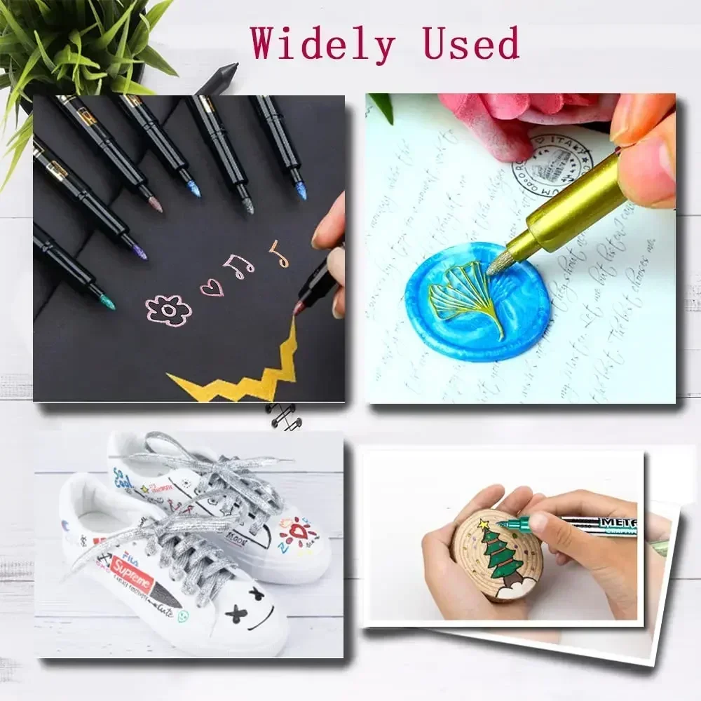 6Pcs Brush Metallic Paint Marker Pens Permanent Art Marker For Manga Crafts Scrapbooking Stationery Supplies