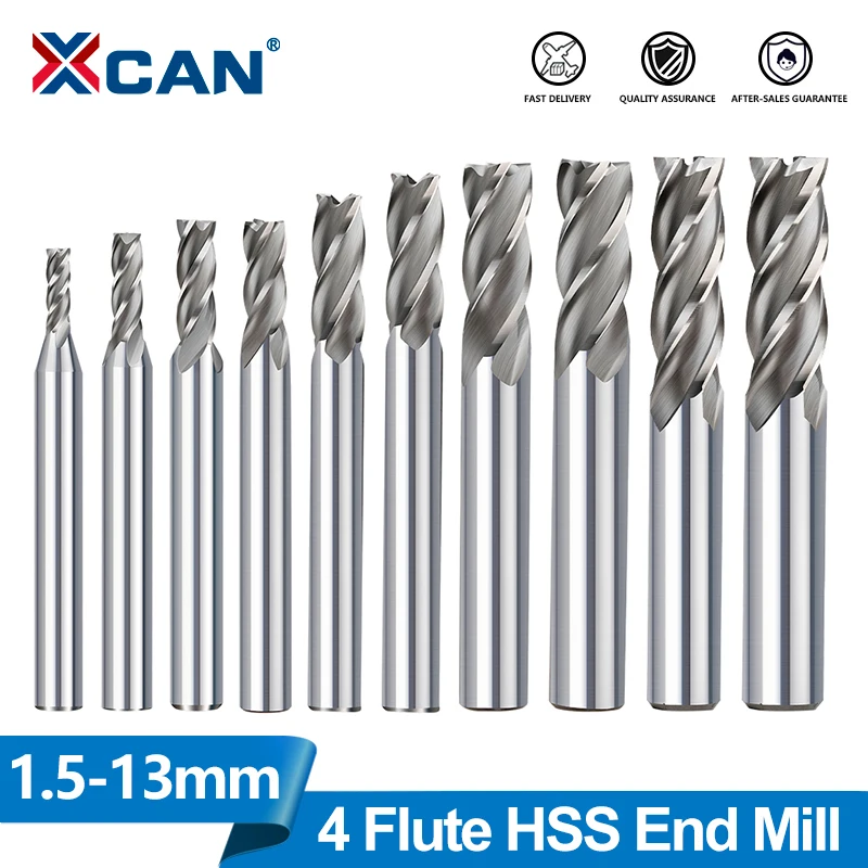 Milling Cutter XCAN HSS Milling Cutter 4 Flute End Mill 1.5-13mm For Aluminum Metal Cutter Carbide Router Bit CNC Machine Milling Tools