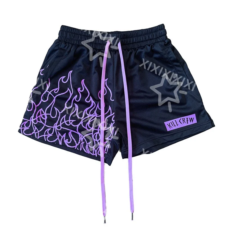 Summer flame print American basketball shorts men's sports fitness training trendy brand summer quick-drying shorts