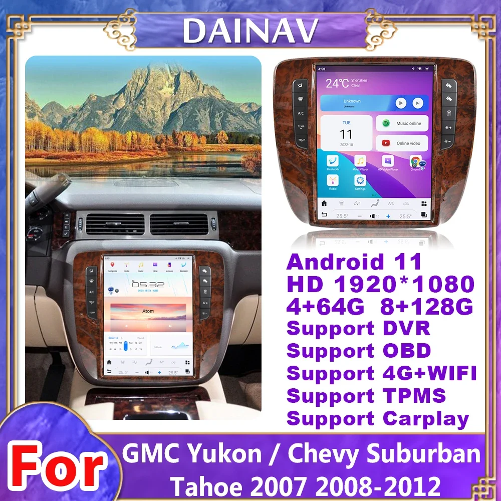 

12.1 Inch Qualcomm Android 11 Vertical Screen Car Radio For GMC Yukon / Chevrolet Tahoe / Silverado 2007-2013 GPS Navigation