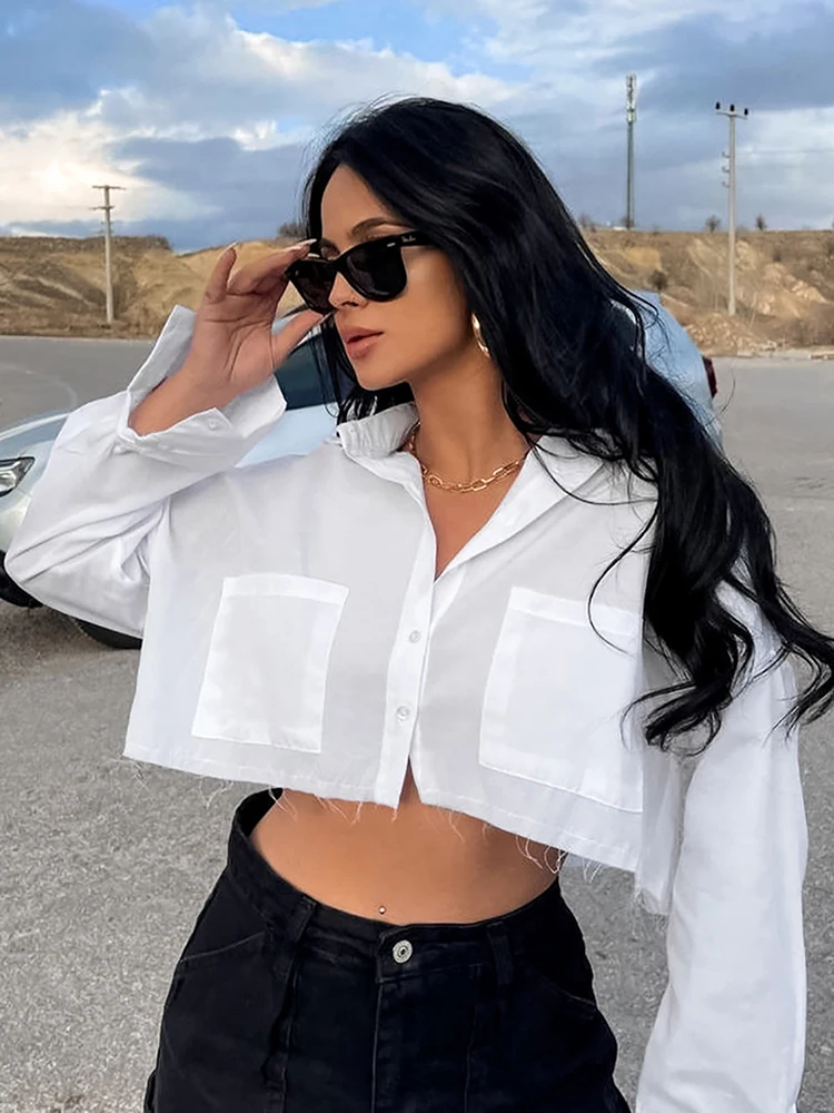 

Женские универсальные белые рубашки Jyate, летние блузки, рубашки, Свободные повседневные короткие топы с длинным рукавом, женская одежда в уличном стиле
