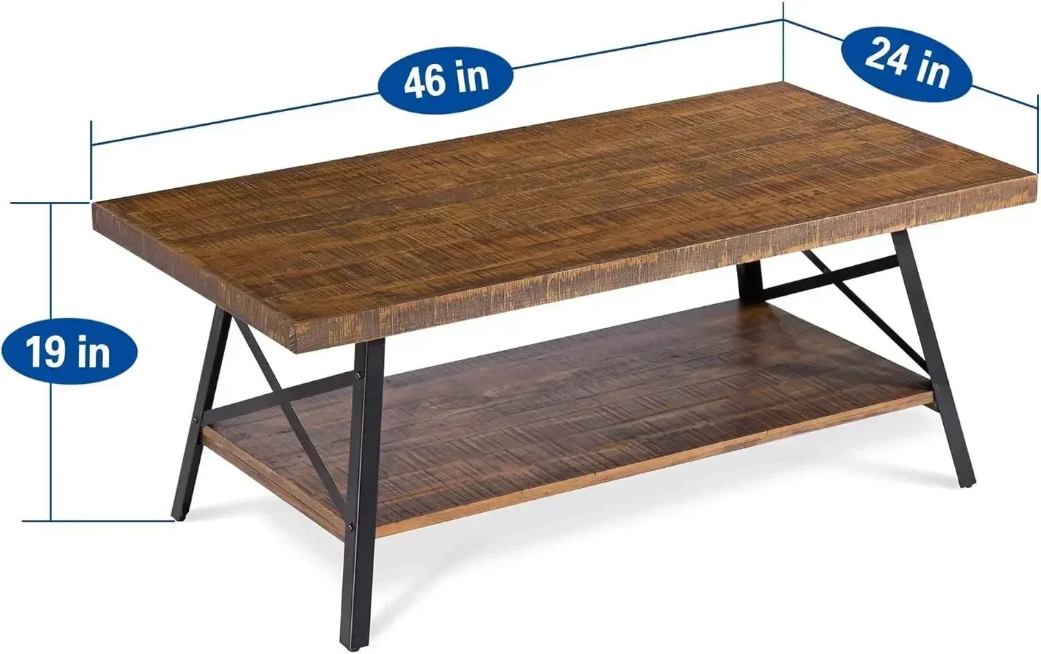 New2025-Cocktail Table with Metal Legs, Rustic Brown