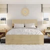 Rattan Queen Size Bed Frame with Wooden Headboard and 4 Storage Drawers, Platform Bed, No Box Spring Needed 1