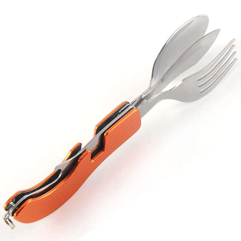 Portable tableware Stainless Steel 4-In-1 Foldable Tablespoon Set Spoon Knife Fork Bottle Opener Folding Pocket Kits Outdoor Tableware Set