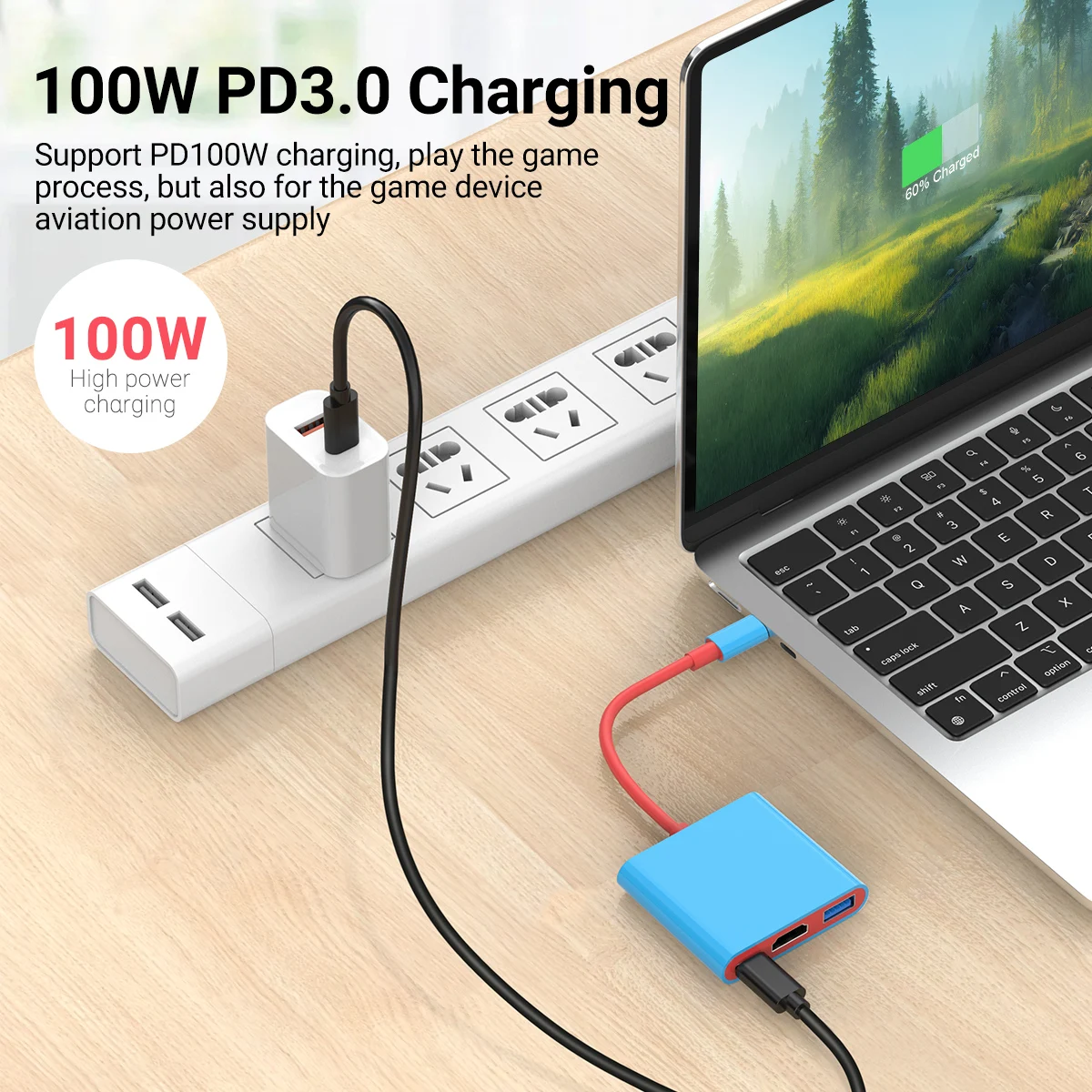 Game Dock Adapter 4K HDMI USB 3.0 Hub USB C Splitter TV Portable Docking Station for Laptops PC iPad MacBook Air Pro