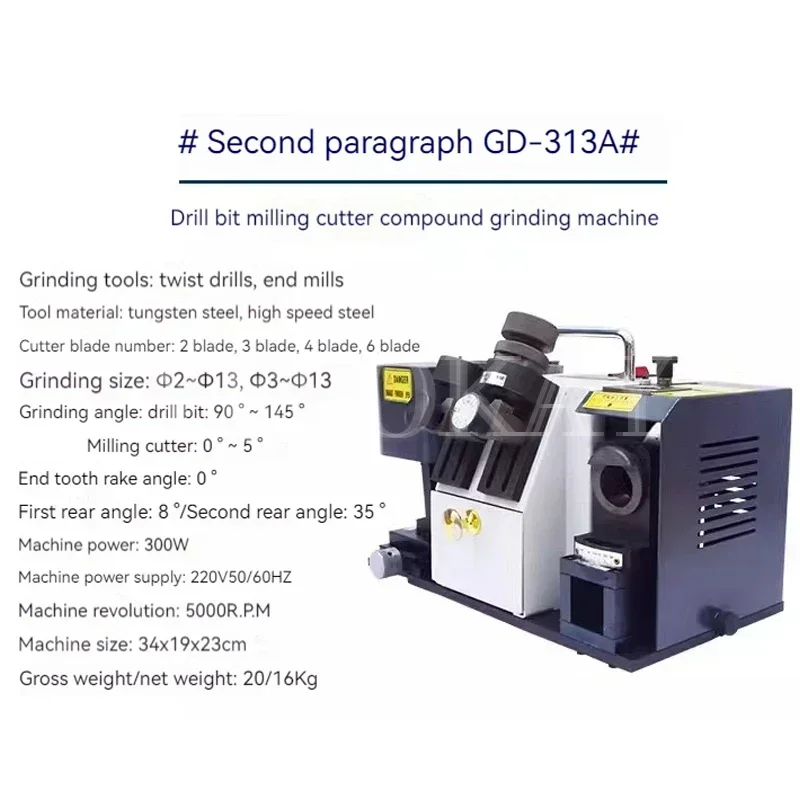 Drill Bit Sharpener Electric Milling Cutter Grinder 220/5000rpm Drilling Milling Grinding Machine Grinding Bit Milling Cutter 3