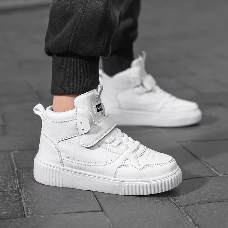 2025 New children's and students' high-top sneakers boys' white