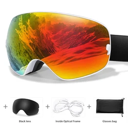 Outdoor Sports Ski Goggles - Anti-Fog UV400 Eyewear with Free Black Lens and Optical Frame, Perfect Holiday Gift (SA11-LS1-OA)