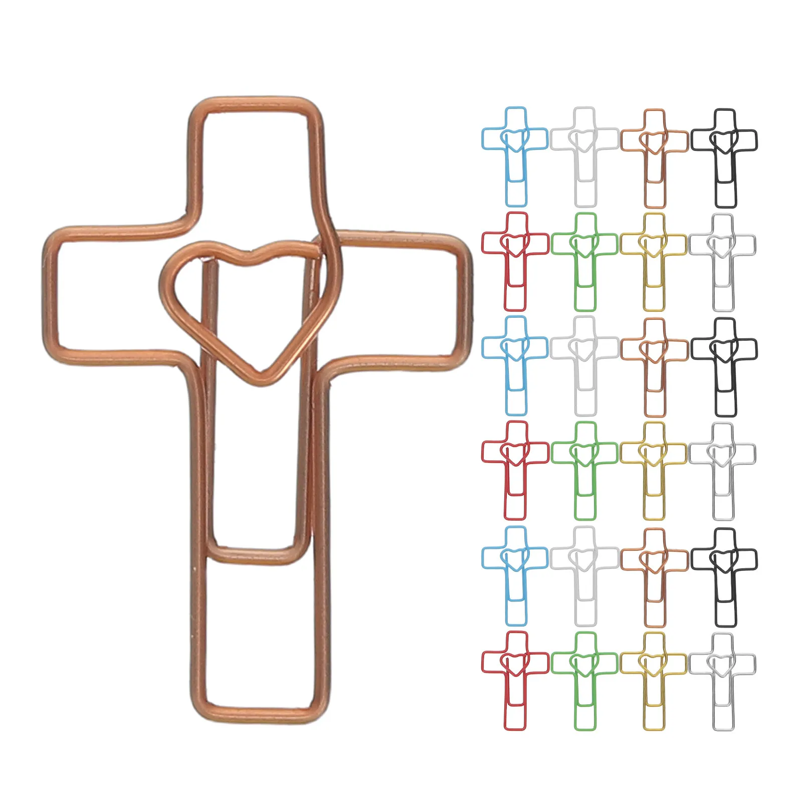 120Pcs 하트 모양의 크로스 종이 클립 금속 책갈피 클립 성경 연구 용품 교회 종이 클립 발렌타인 데이 호의 선물