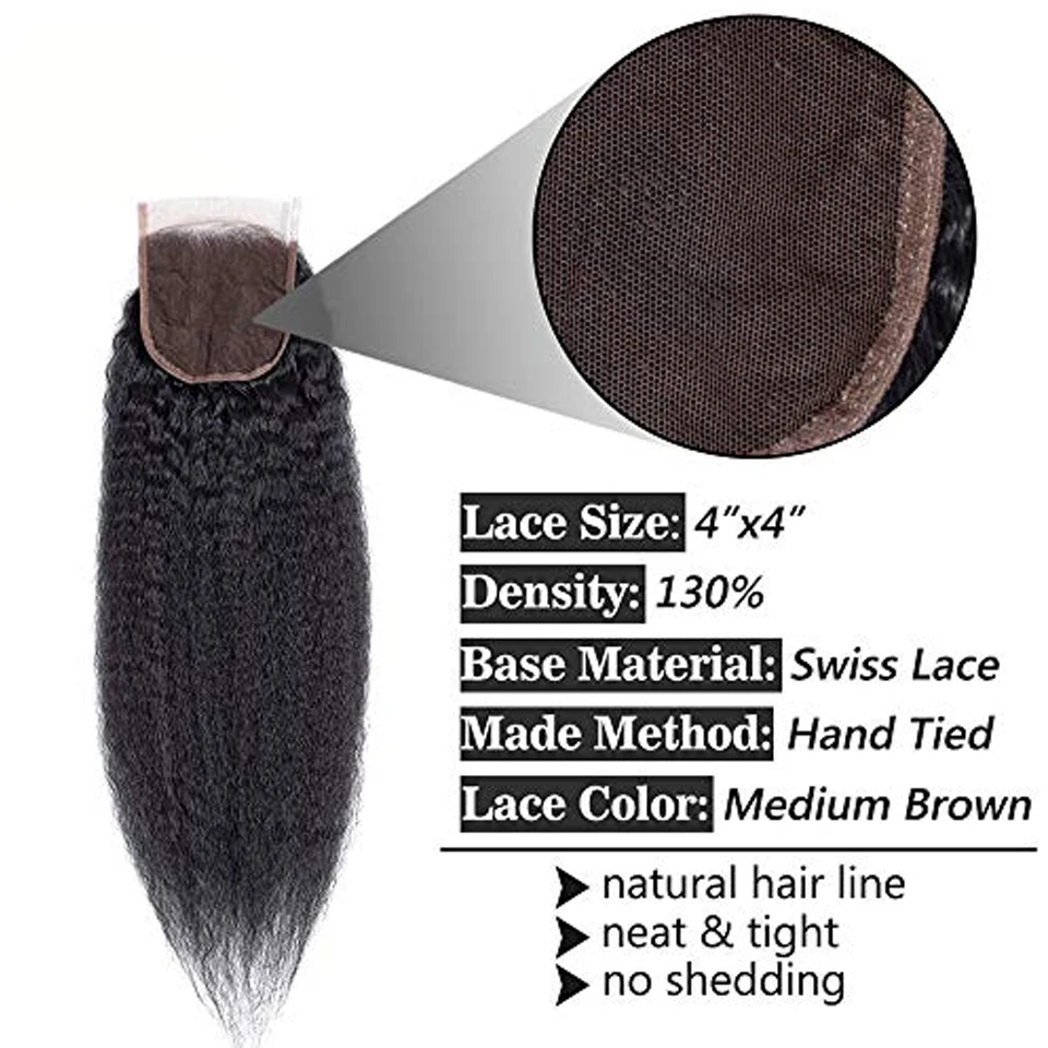 Kinky Straight Lace Closure Frontal Only 13x4 4x4 Ear to Ear Human Hair Yaki Straight HD Transparent Lace Front Closure Only