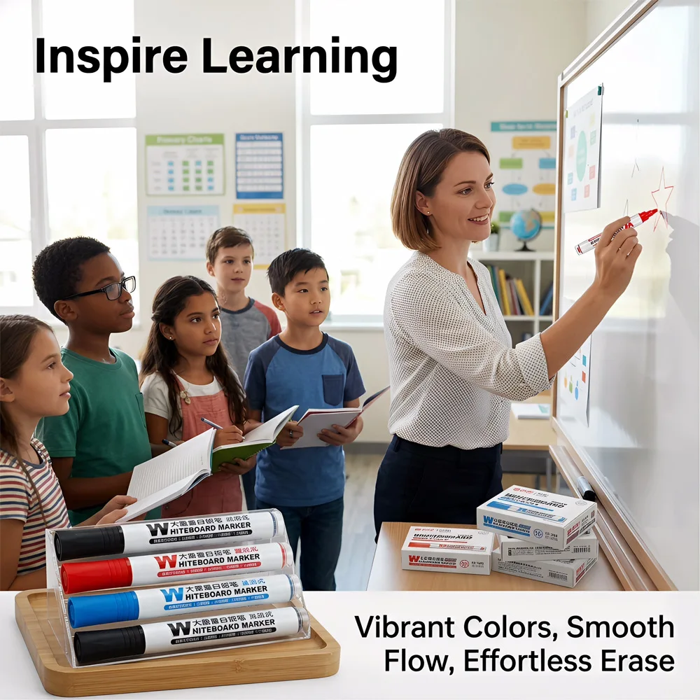 대용량 액체 잉크 화이트보드 마커 3가지 선명한 색상 지우기 가능 잔여물 없음..