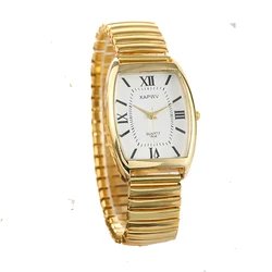 Barrel - Shaped Elegant Quartz Women's Watch with Elastic Band - No (Male Gold)