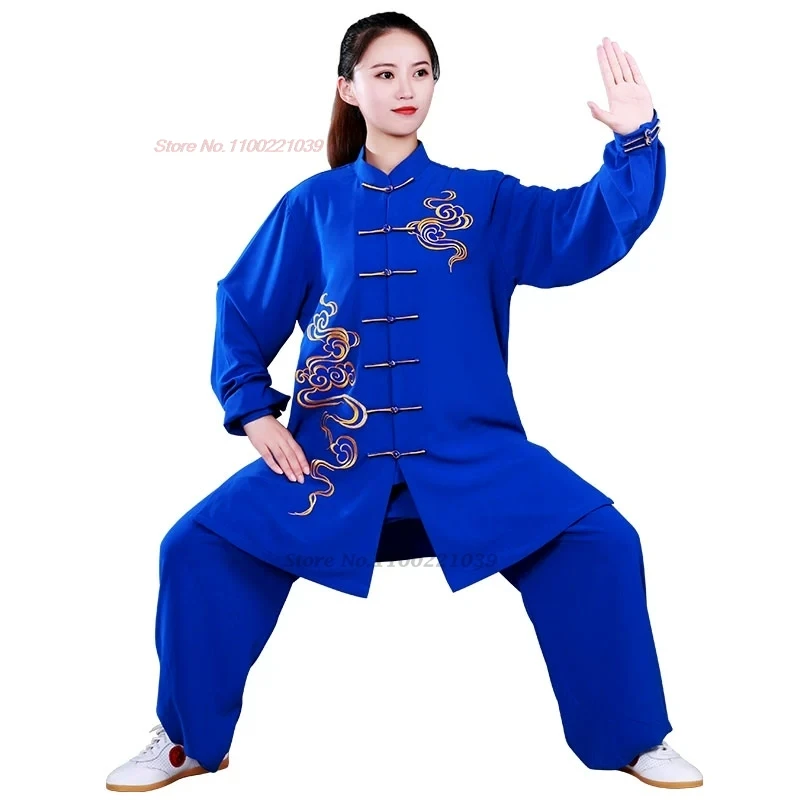 chinese tai chi uniform clouds embroidery wushu taiji morning exercise team tai chi kung fu martial stage performance set