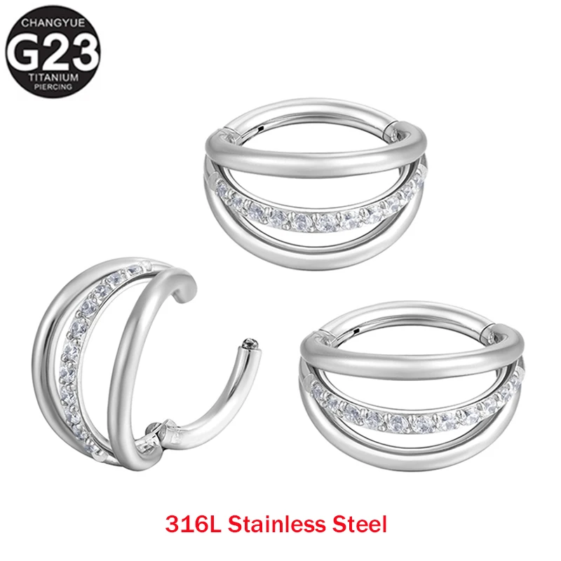 

Zircon Earrings 316L Stainless Steel Septum Piercing Nose Rings Ear Cartilage Clicker Ring Fashion Tragus Helix Piercing Jewelry