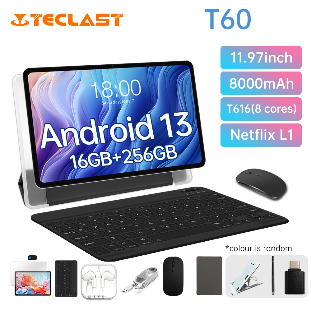 Teclast T60 2024 태블릿, Unisoc T616, 8 코어, 2GHz, 16GB, 8GB + 8GB 듀얼 SIM LTE RAM, 256GB ROM, 11.97 인치, 1200X2000iPS, TD