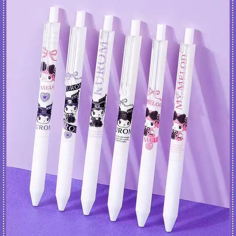 

6 шт. кавайное аниме Sanriod хобби My Melody Kuromi Cinnamoroll Pom Purin студенческий писчебный инструмент Черная гелевая ручка с эффектом пуш-ап
