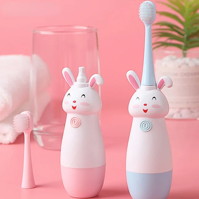 Children Electric Toothbrush Rotating Cute Bunny Cartoon Pattern Kids with Soft Replacement Heads Portable Non-Slip Toothbrush 2