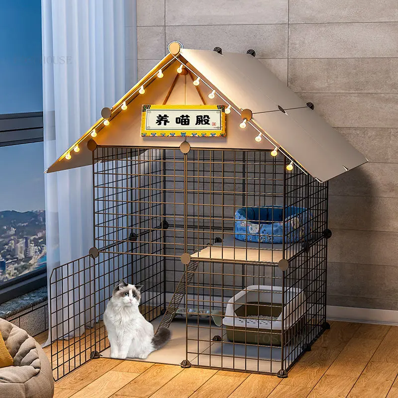 Indoor Cat Cages Household Two story Luxury Cat Villa Large Free Space