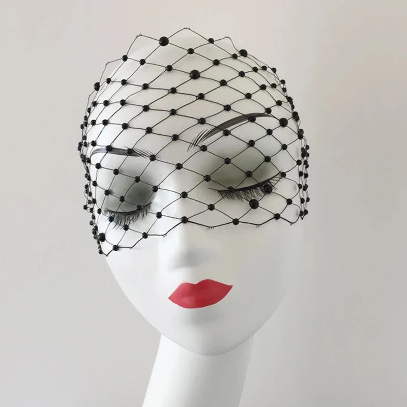 Fascinator Crystal Beaded Birdcage Black Headband Veils Hair Accessories Wedding for Bridal White Face Net Mask Charming 1